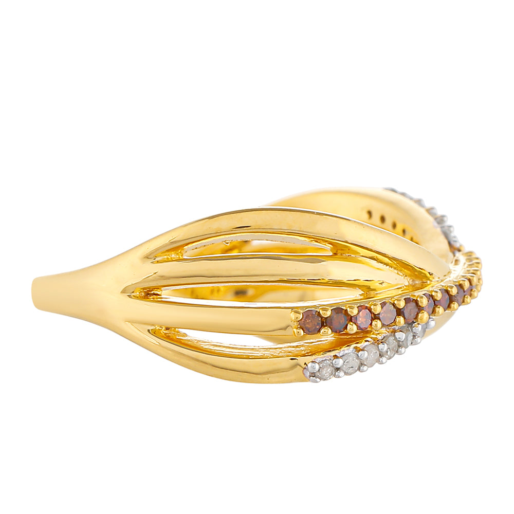 Pozlacené stříbro 925/1000 Prsten s Červeným Diamantem a Bílým Diamantem - Karátové číslo: 0.23. přibližná hmotnost: 3.16 gramů 2 