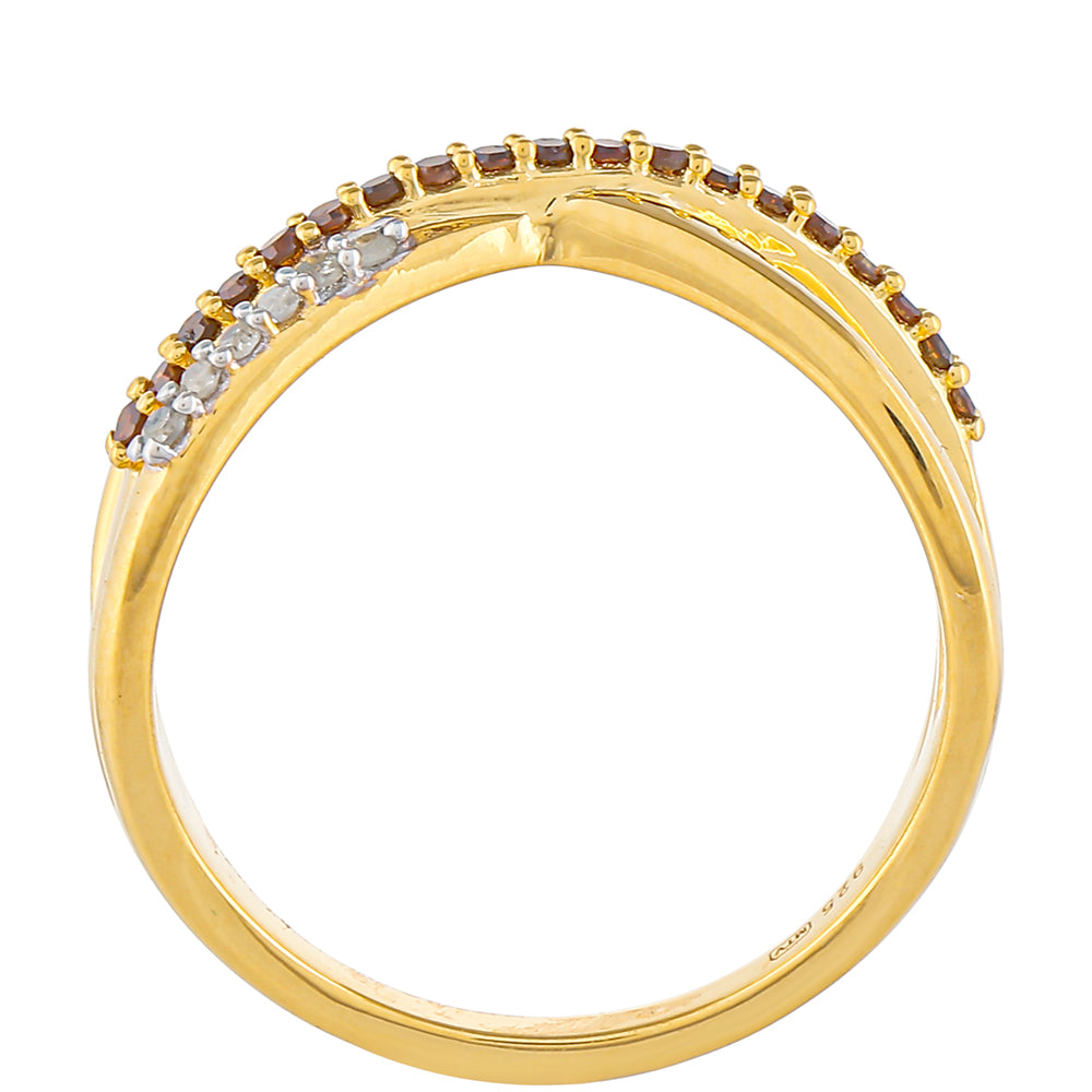 Pozlacené stříbro 925/1000 Prsten s Červeným Diamantem a Bílým Diamantem - Karátové číslo: 0.23. přibližná hmotnost: 3.16 gramů 4 