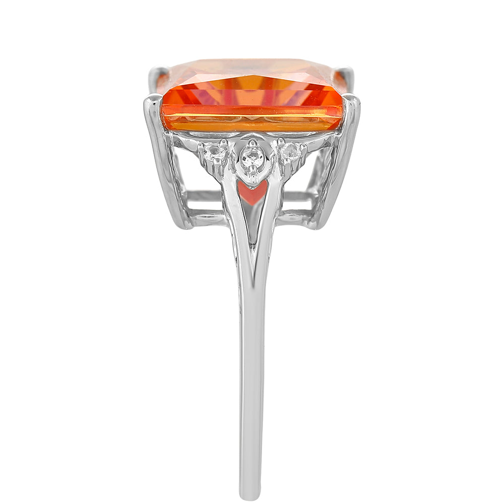 Stříbrný Prsten s Padparadscha Křemenem a Bílým Topazem 3 