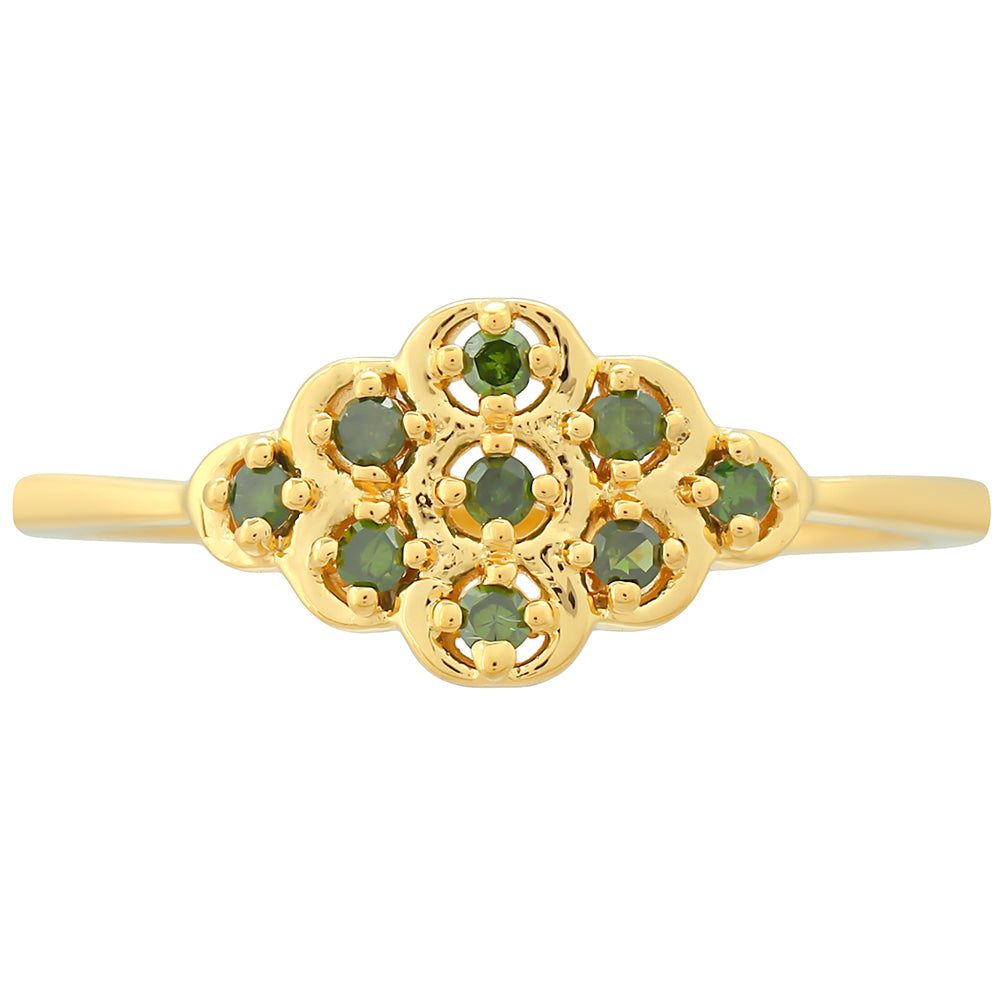 Pozlacený Stříbrný Prsten se Zeleným Diamantem 1 