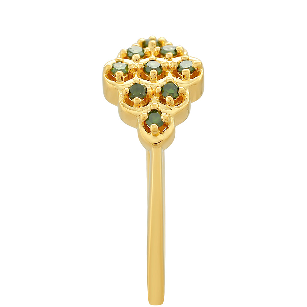 Pozlacený Stříbrný Prsten se Zeleným Diamantem