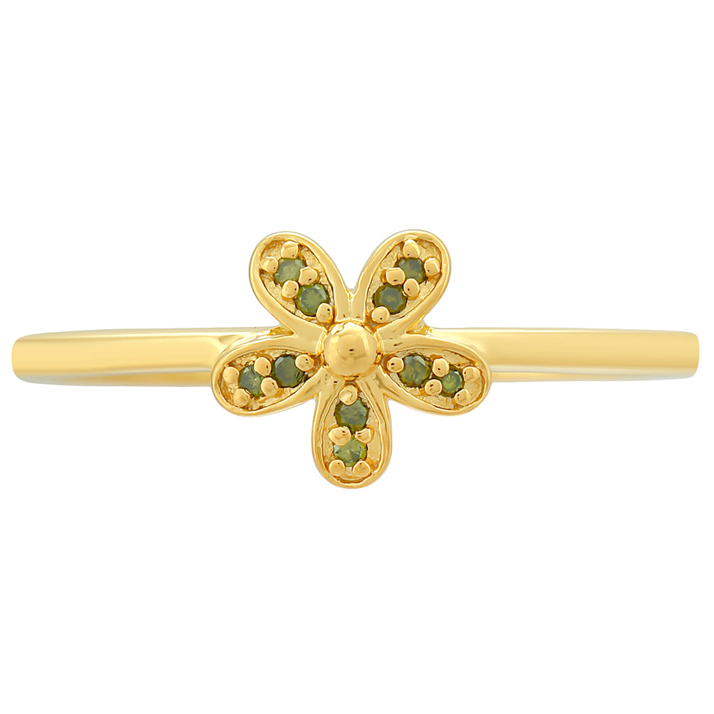 Pozlacené Stříbro 925/1000 - Prsten se Zeleným Diamantem - Karátové číslo: 0.05. přibližná hmotnost: 1.85 gramů