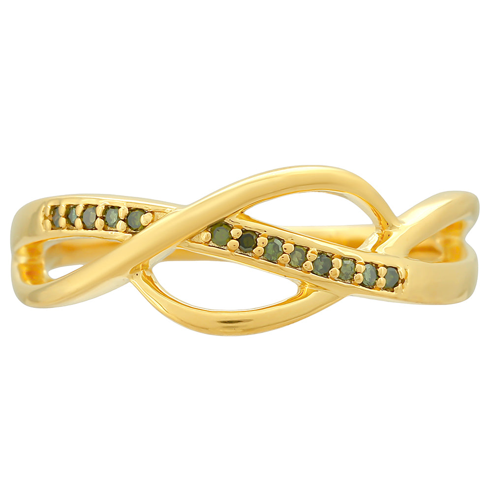 Pozlacené Stříbro 925/1000 - Prsten se Zeleným Diamantem - Karátové číslo: 0.05. přibližná hmotnost: 2.53 gramů 1 