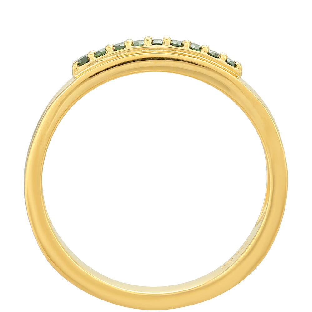 Pozlacené Stříbro 925/1000 - Prsten se Zeleným Diamantem - Karátové číslo: 0.09. přibližná hmotnost: 2.29 gramů