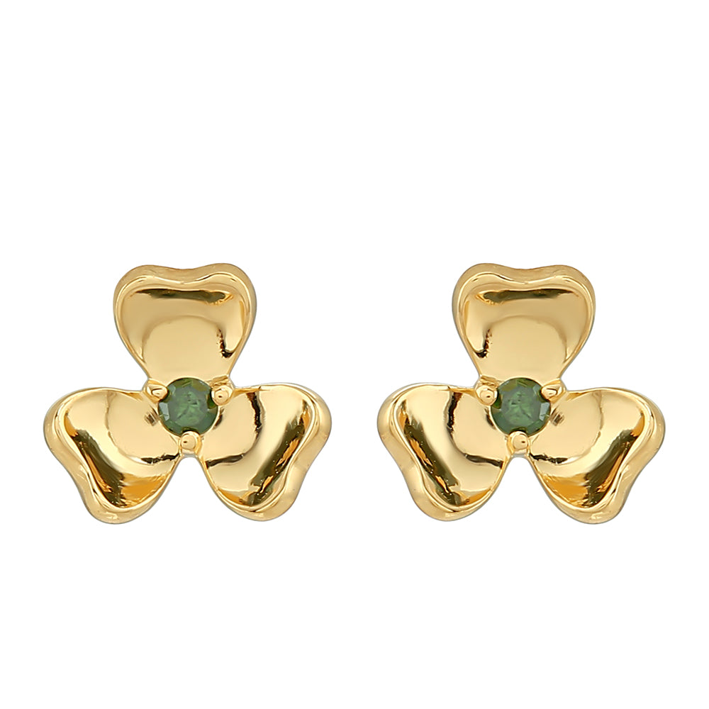 Pozlacené Stříbro 925/1000 - Náušnice se Zeleným Diamantem - Karátové číslo: 0.03. přibližná hmotnost: 0.97 gramů 1 