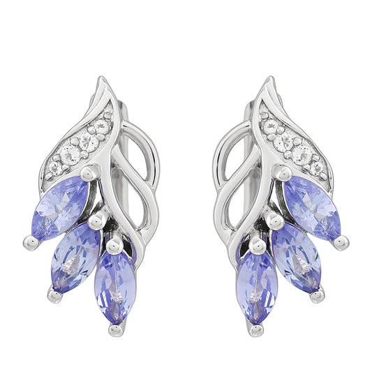 Stříbrné Náušnice s AAA Tanzanitem a Bílým Topazem