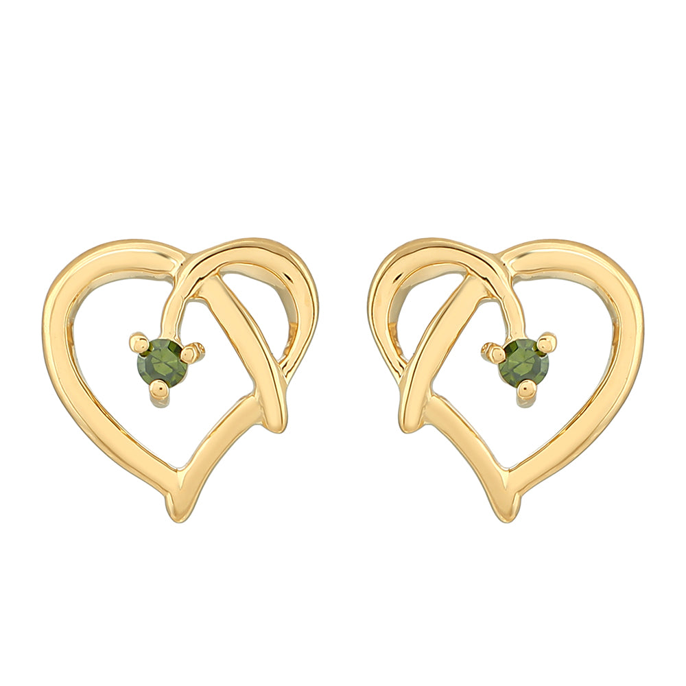 Pozlacené Stříbro 925/1000 - Náušnice se Zeleným Diamantem - Karátové číslo: 0.03. přibližná hmotnost: 1.25 gramů
