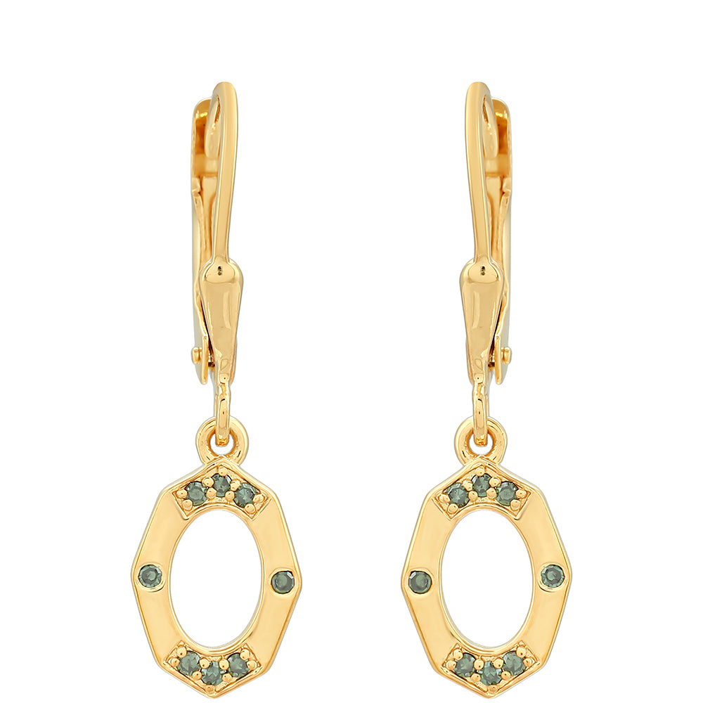 Pozlacené Stříbro 925/1000 - Náušnice se Zeleným Diamantem - Karátové číslo: 0.09. přibližná hmotnost: 1.93 gramů 1 