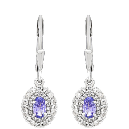 Stříbrné Náušnice s AAA Tanzanitem a Bílým Topazem