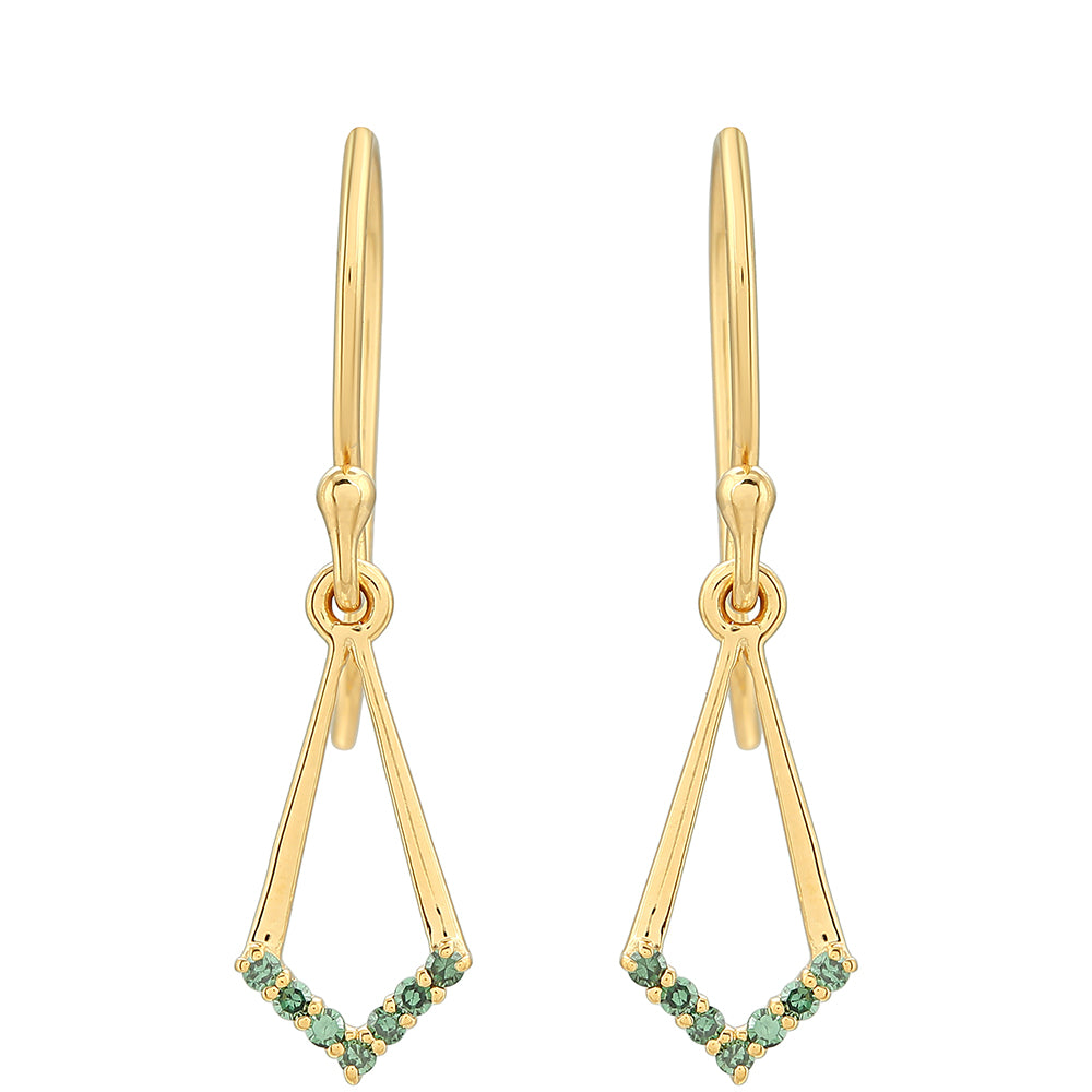 Pozlacené Stříbro 925/1000 - Náušnice se Zeleným Diamantem - Karátové číslo: 0.17. přibližná hmotnost: 1.77 gramů 1 