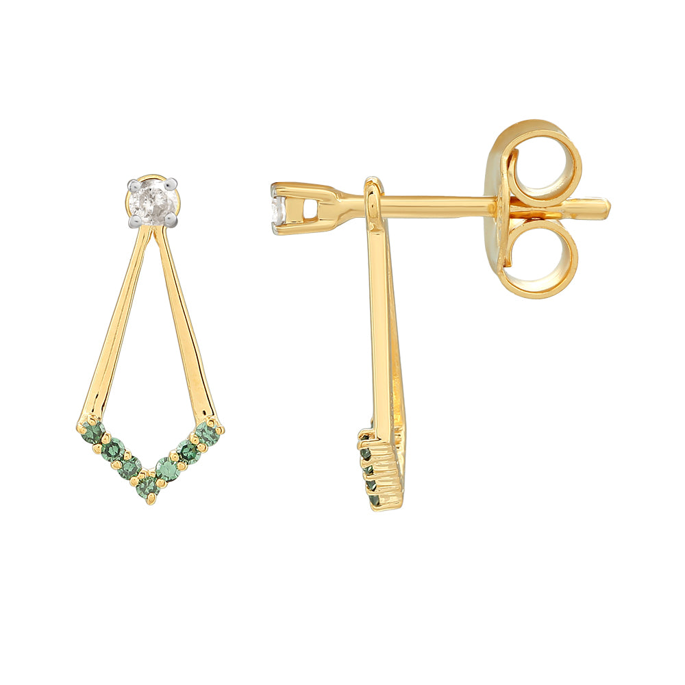 Pozlacené Stříbro 925/1000 - Náušnice se Zeleným Diamantem - Karátové číslo: 0.17. přibližná hmotnost: 1.77 gramů 3 