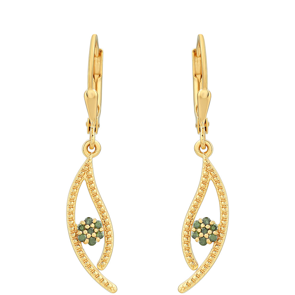 Pozlacené Stříbrné Náušnice se Zeleným Diamantem 1 