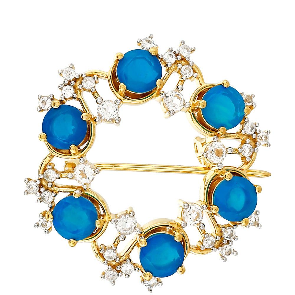 Pozlacený Stříbrný Brož s etiopským Paraiba modrým opálem a Bílým Topazem 1 