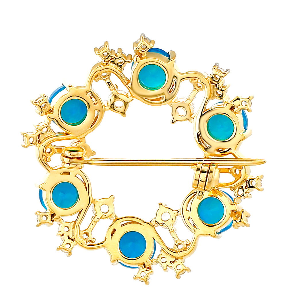 Pozlacený Stříbrný Brož s etiopským Paraiba modrým opálem a Bílým Topazem 2 