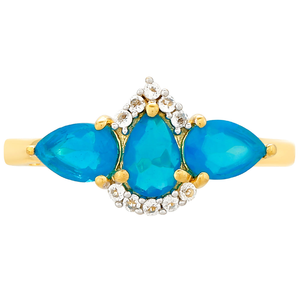 Pozlacené Stříbro 925/1000 - Prsten s etiopským Paraiba modrým opálem a Bílým Topazem - Karátové číslo: 1.07. přibližná hmotnost: 1.87 gramů 1 