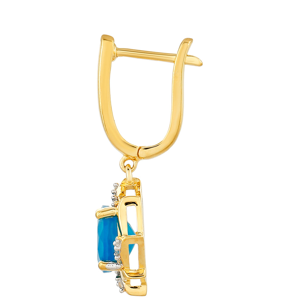 Pozlacené Stříbrné Náušnice s etiopským Paraiba modrým opálem a Bílým Topazem