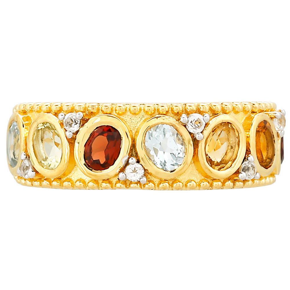 Pozlacené Stříbro 925/1000 - Prsten s Granátem a Citrínem z Madeiry - Karátové číslo: 1.47. přibližná hmotnost: 4.54 gramů 1 