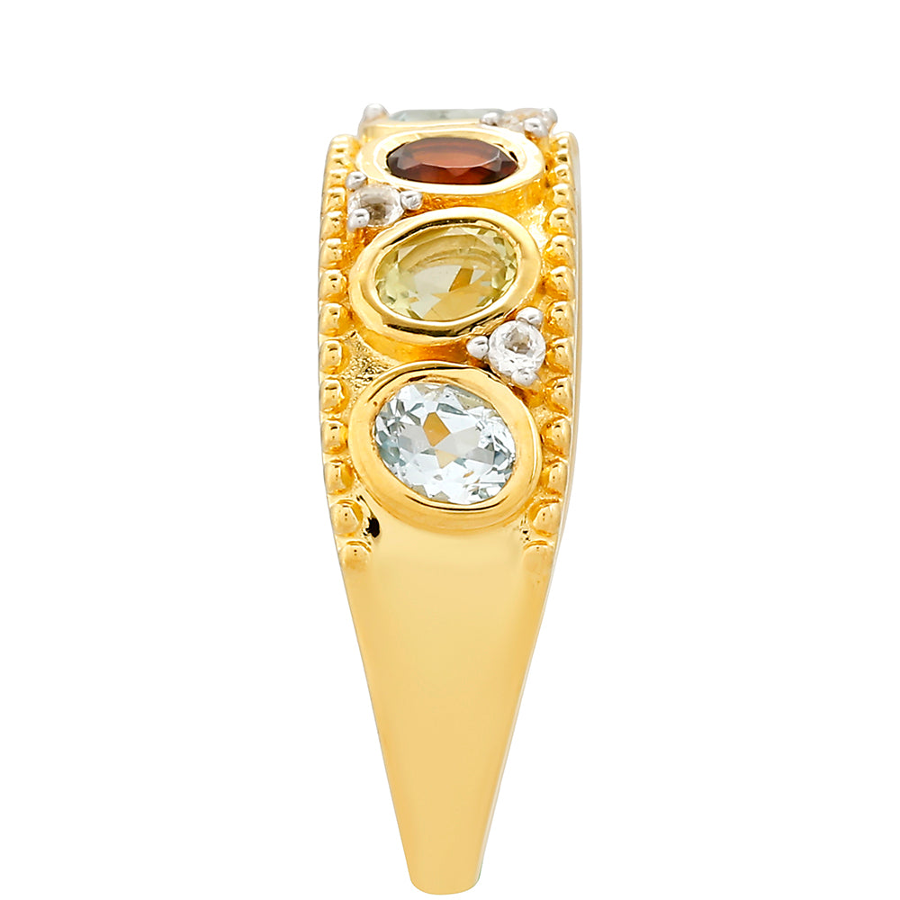 Pozlacené Stříbro 925/1000 - Prsten s Granátem a Citrínem z Madeiry - Karátové číslo: 1.47. přibližná hmotnost: 4.54 gramů 3 