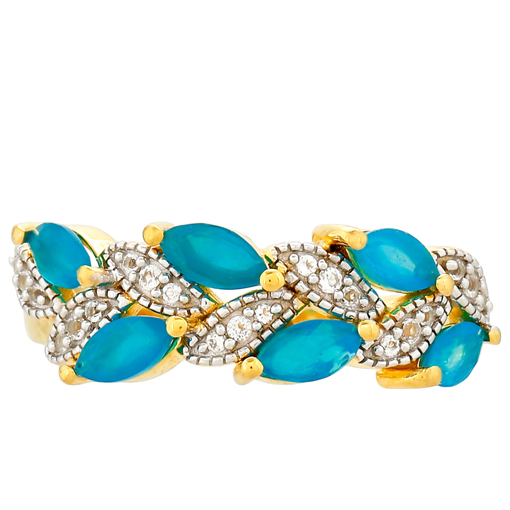 Pozlacený Stříbrný Prsten s etiopským Paraiba modrým opálem a Bílým Topazem