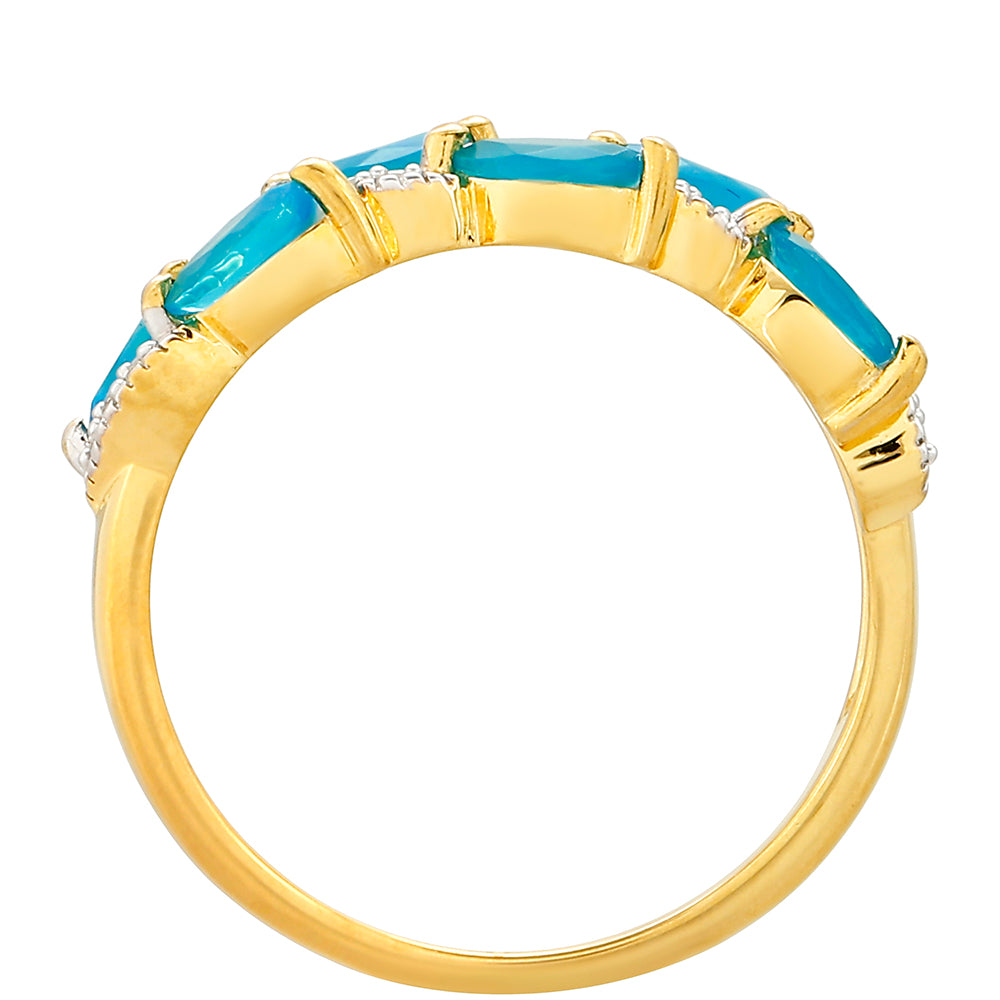 Pozlacený Stříbrný Prsten s etiopským Paraiba modrým opálem a Bílým Topazem 4 