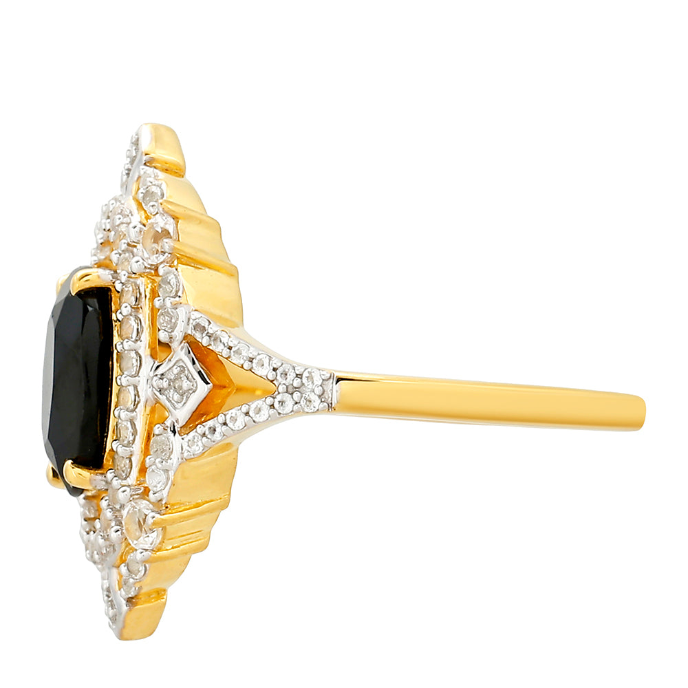 Pozlacené Stříbro 925/1000 - Prsten s Černým Turmalínem a Bílým Topazem - Karátové číslo: 2.07. přibližná hmotnost: 3.89 gramů 2 