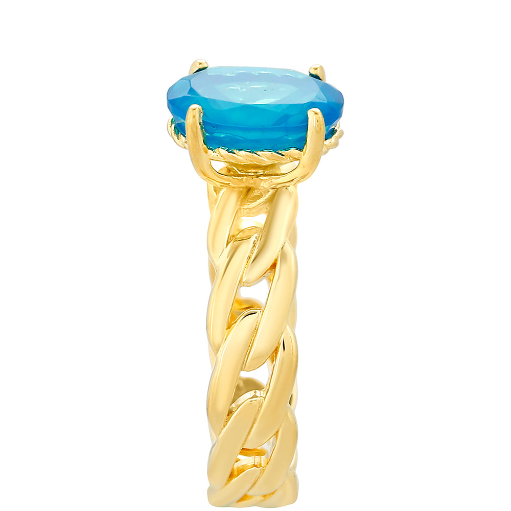 Pozlacené Stříbro 925/1000 - Prsten s etiopským Paraiba modrým opálem - Karátové číslo: 1.55. přibližná hmotnost: 3.74 gramů