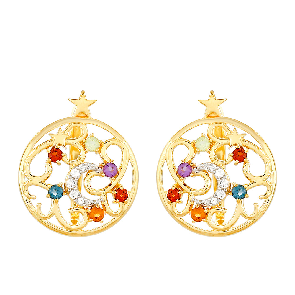 Pozlacené Stříbro 925/1000 - Náušnice s Ametystem a Citrínem - Karátové číslo: 0.55. přibližná hmotnost: 3.54 gramů 1 