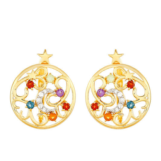 Pozlacené Stříbro 925/1000 - Náušnice s Ametystem a Citrínem - Karátové číslo: 0.55. přibližná hmotnost: 3.54 gramů