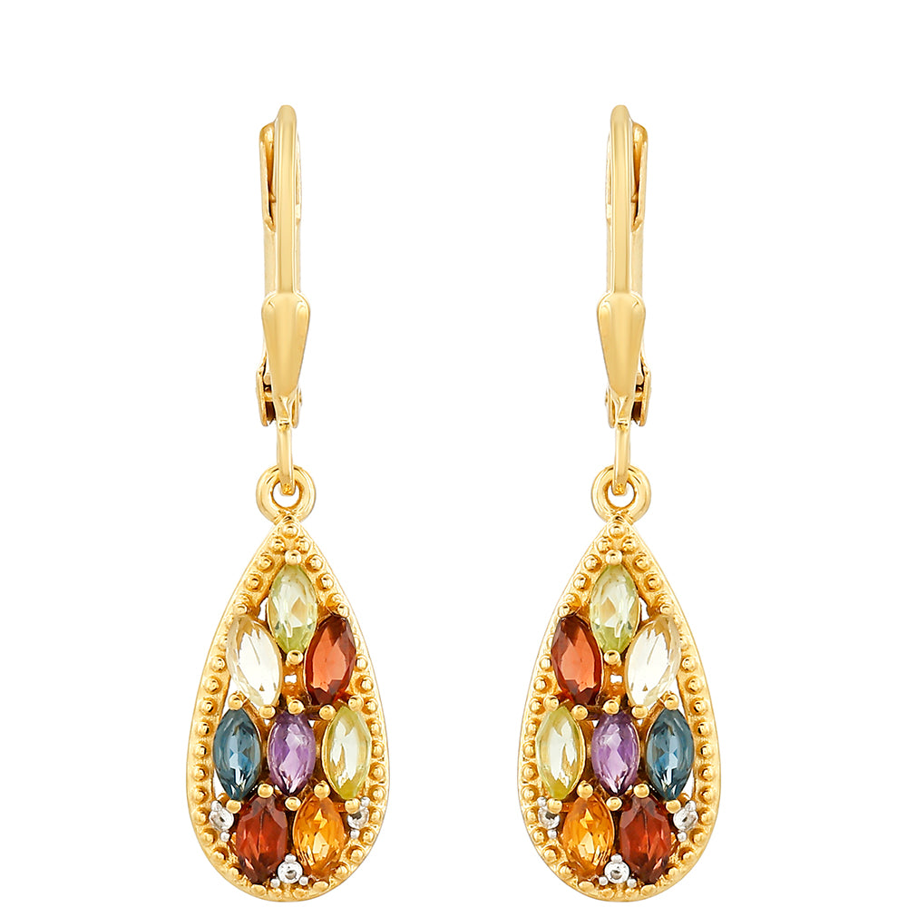 Pozlacené Stříbrné Náušnice s Ametystem a Citrínem