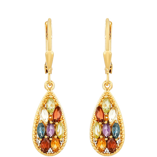 Pozlacené Stříbrné Náušnice s Ametystem a Citrínem
