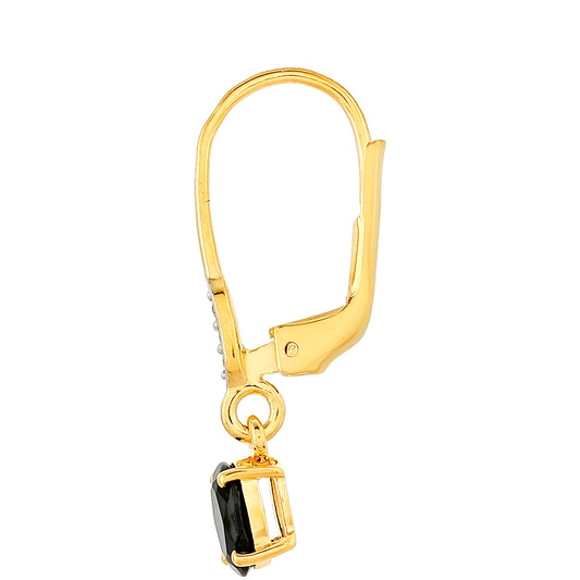 Pozlacené Stříbrné Náušnice s Černým Turmalínem a Bílým Topazem