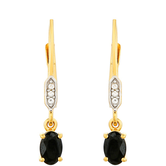 Pozlacené Stříbrné Náušnice s Černým Turmalínem a Bílým Topazem