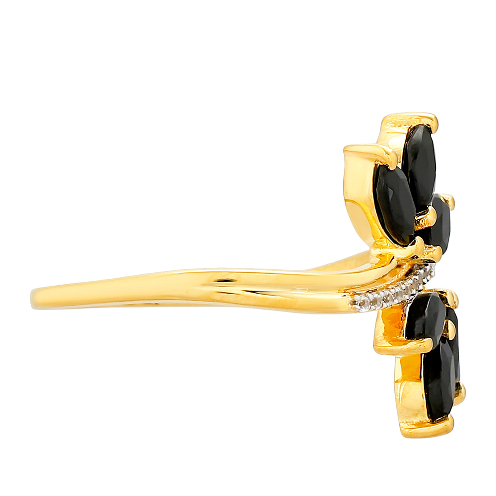 Pozlacené Stříbro 925/1000 - Prsten s Černým Turmalínem a Bílým Topazem - Karátové číslo: 1.09. přibližná hmotnost: 1.73 gramů 2 