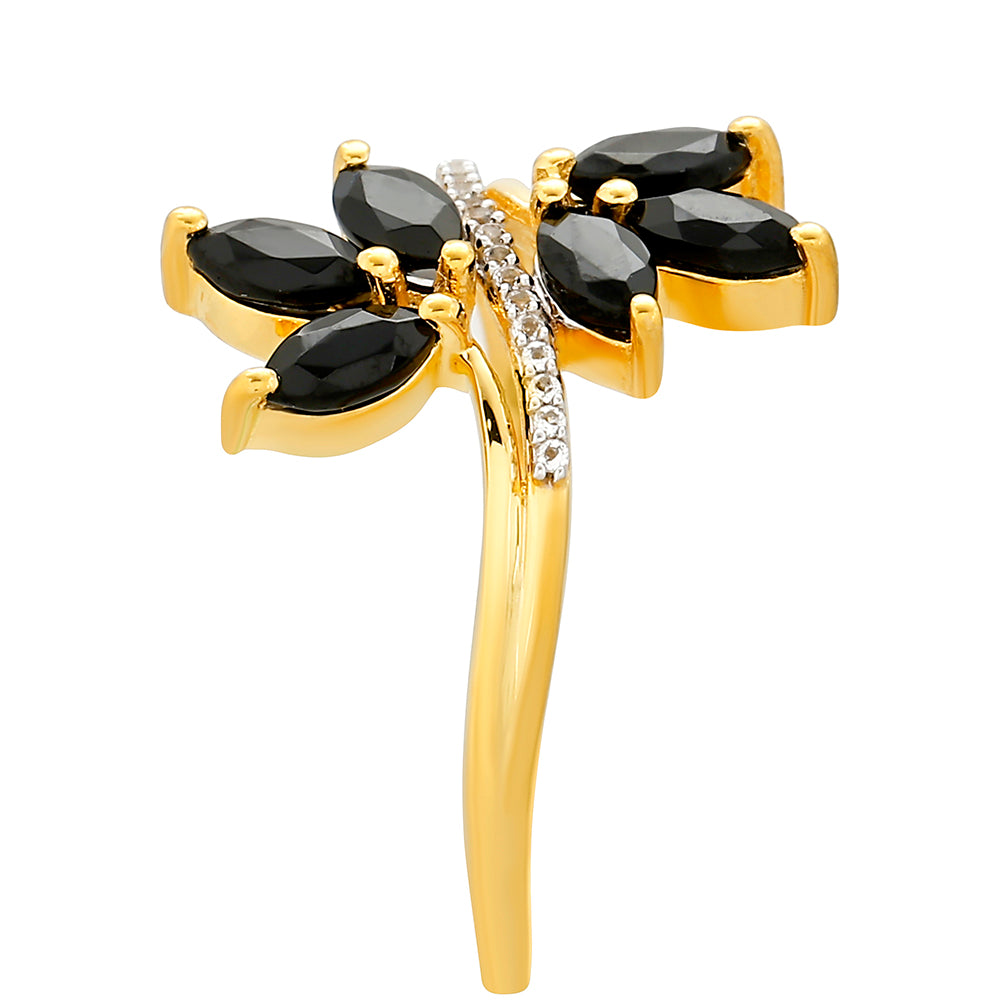 Pozlacené Stříbro 925/1000 - Prsten s Černým Turmalínem a Bílým Topazem - Karátové číslo: 1.09. přibližná hmotnost: 1.73 gramů 3 