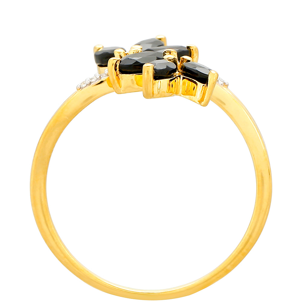 Pozlacené Stříbro 925/1000 - Prsten s Černým Turmalínem a Bílým Topazem - Karátové číslo: 1.09. přibližná hmotnost: 1.73 gramů 4 