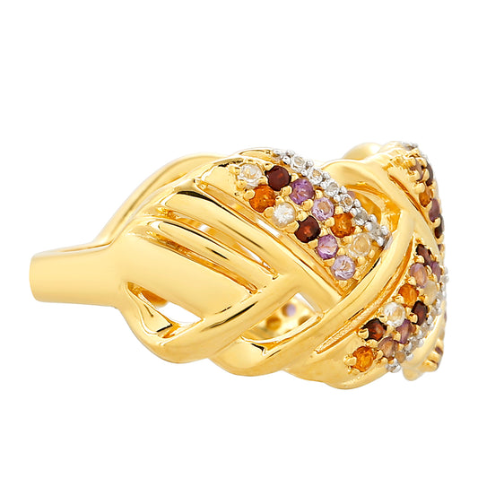 Pozlacený Stříbrný Prsten s Ametystem a Citrínem z Madeiry