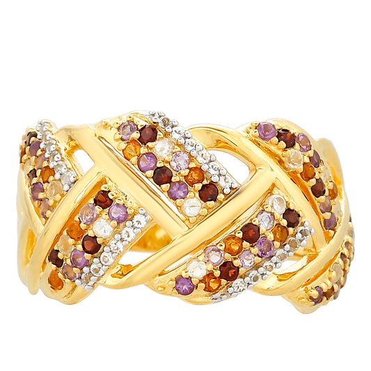 Pozlacený Stříbrný Prsten s Ametystem a Citrínem z Madeiry