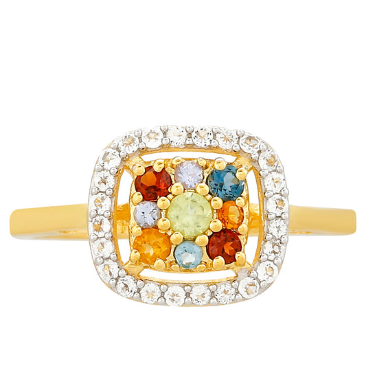 Pozlacený Stříbrný Prsten s Tanzanitem a Citrínem z Madeiry