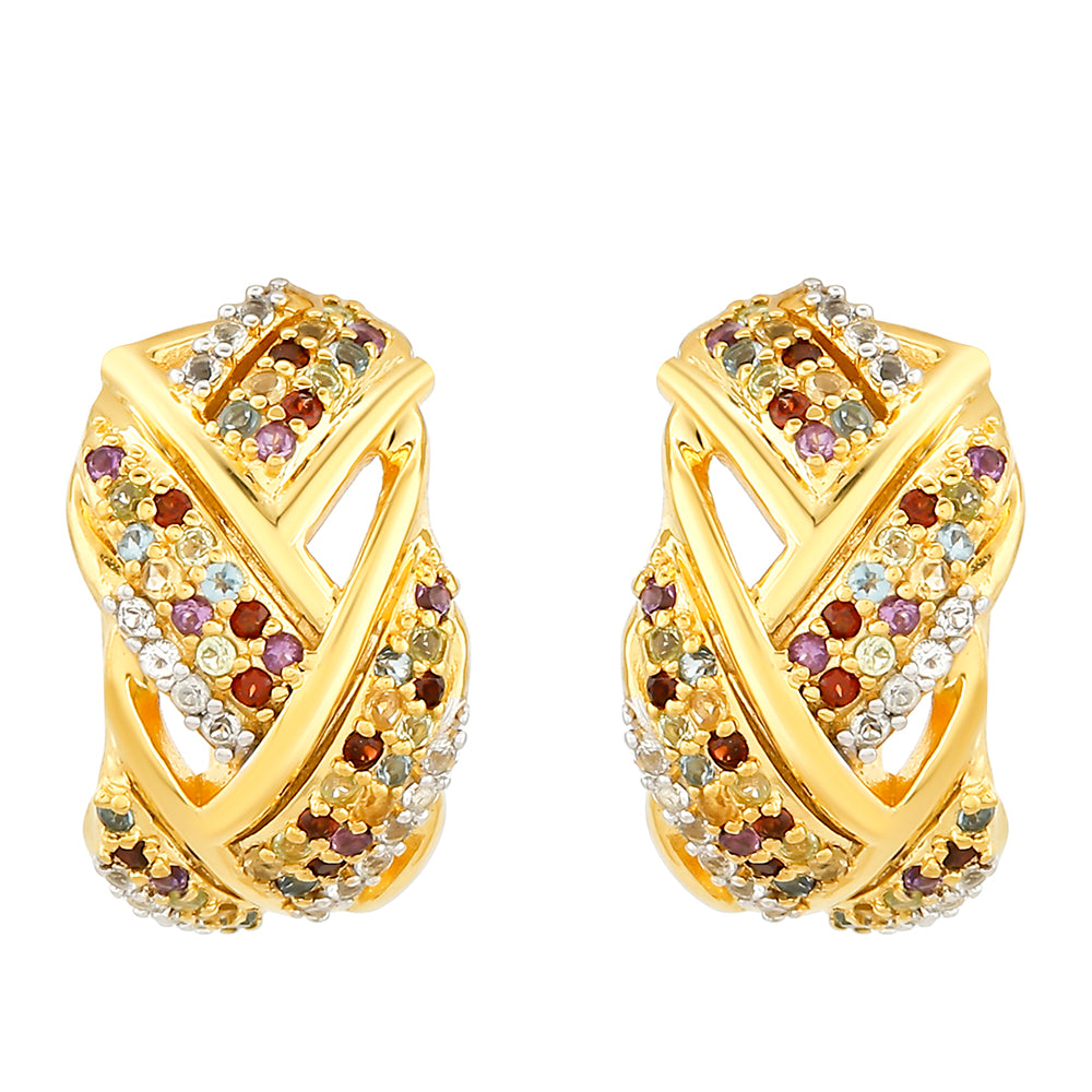 Pozlacené Stříbro 925/1000 - Náušnice s Ametystem a Citrínem - Karátové číslo: 0.67. přibližná hmotnost: 6.17 gramů 1 