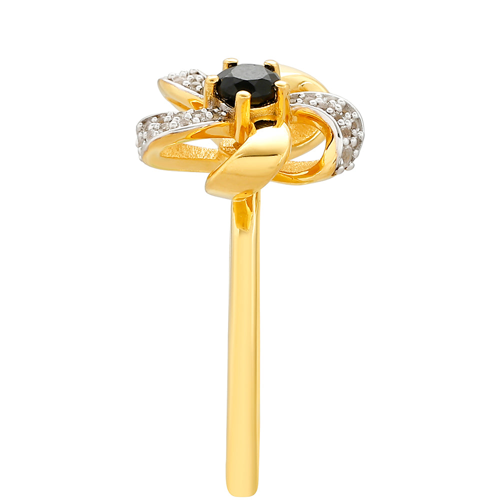 Pozlacené Stříbro 925/1000 - Prsten s Černým Turmalínem a Bílým Topazem - Karátové číslo: 0.31. přibližná hmotnost: 2.64 gramů 3 