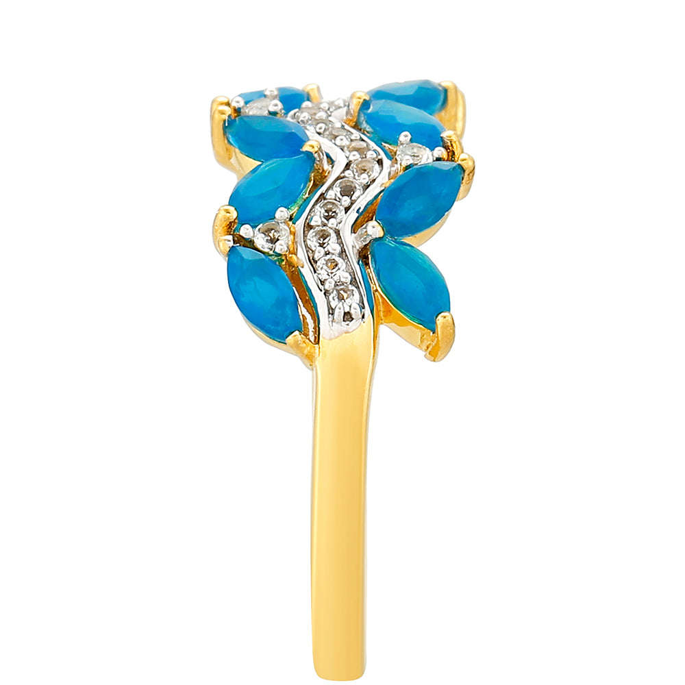 Pozlacené Stříbro 925/1000 - Prsten s etiopským Paraiba modrým opálem a Bílým Topazem - Karátové číslo: 1.09. přibližná hmotnost: 2.74 gramů