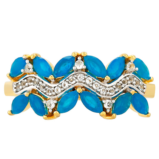 Pozlacený Stříbrný Prsten s etiopským Paraiba modrým opálem a Bílým Topazem