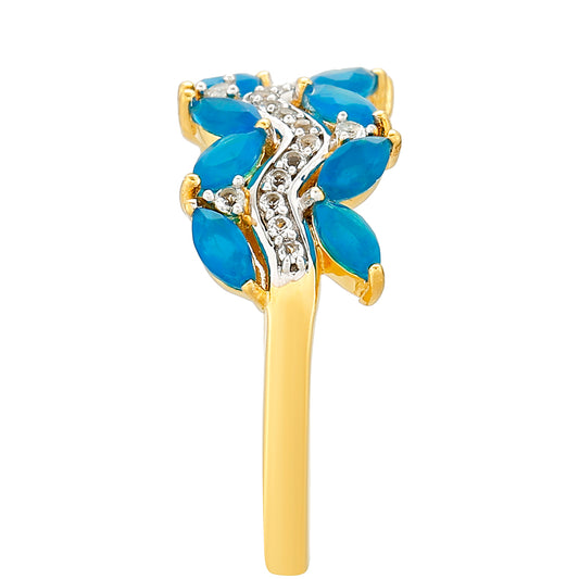 Pozlacený Stříbrný Prsten s etiopským Paraiba modrým opálem a Bílým Topazem