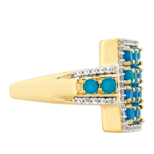 Pozlacený Stříbrný Prsten s etiopským Paraiba modrým opálem a Bílým Topazem