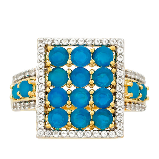 Pozlacený Stříbrný Prsten s etiopským Paraiba modrým opálem a Bílým Topazem