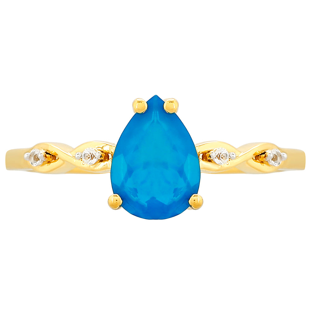 Pozlacené Stříbro 925/1000 - Prsten s etiopským Paraiba modrým opálem a Bílým Topazem - Karátové číslo: 0.82. přibližná hmotnost: 2.02 gramů