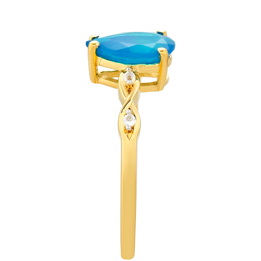 Pozlacené Stříbro 925/1000 - Prsten s etiopským Paraiba modrým opálem a Bílým Topazem - Karátové číslo: 0.82. přibližná hmotnost: 2.02 gramů 3 