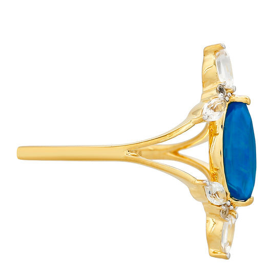 Pozlacené Stříbro 925/1000 - Prsten s etiopským Paraiba modrým opálem a Bílým Topazem - Karátové číslo: 1.24. přibližná hmotnost: 2.57 gramů