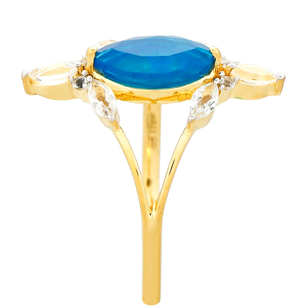 Pozlacené Stříbro 925/1000 - Prsten s etiopským Paraiba modrým opálem a Bílým Topazem - Karátové číslo: 1.24. přibližná hmotnost: 2.57 gramů 3 