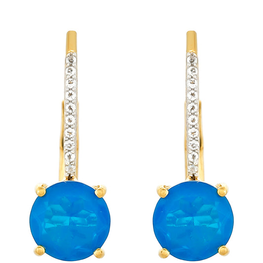 Pozlacené Stříbrné Náušnice s etiopským Paraiba modrým opálem a Bílým Topazem